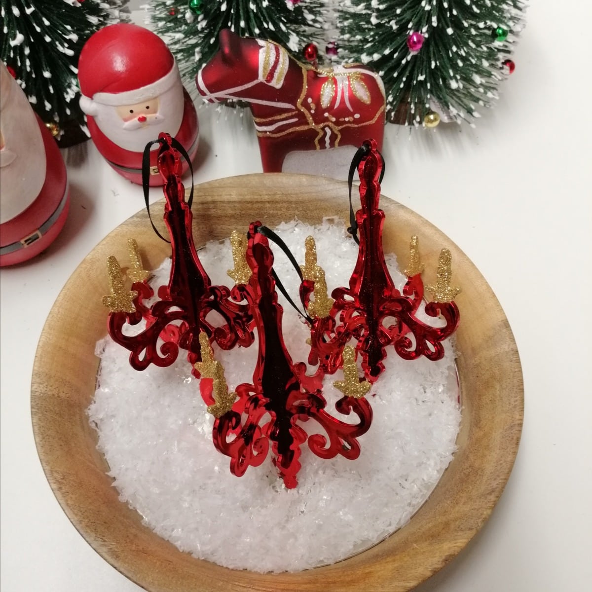 Røde lysekroner juletræs kugler 3 stk. b