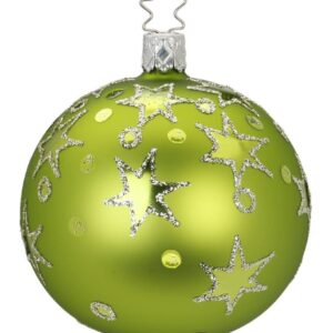 Silkemat lime glaskugle med dot og stjerne