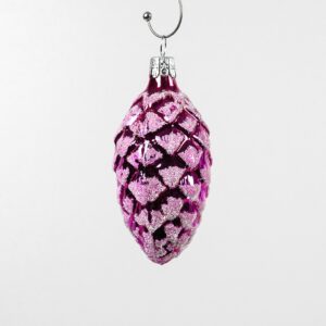 Kogler pink juletræs kugler med sne på 7 cm