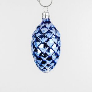 Kogler blå juletræs kugler med sne på 7 cm