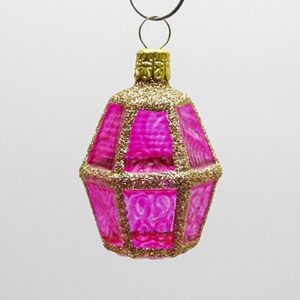 Pink buttet lanterne juletræskugle med glas vinduer