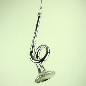 Sølv trompet juletræskugle med glimmer 15 cm