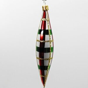 Rød og grøn ternet dråber juletræskugler 14 cm