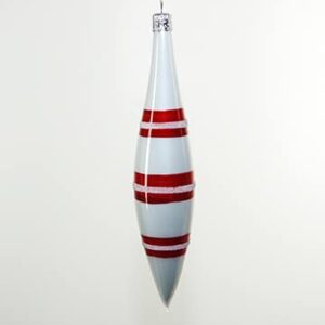 Hvid og rød stribet dråber juletræskugler 14 cm