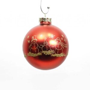 Rød silkemat snemands juletræskugle med guld