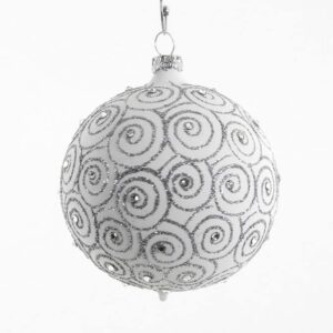 Hvid silkemat special juletræskugle med swarovski sten