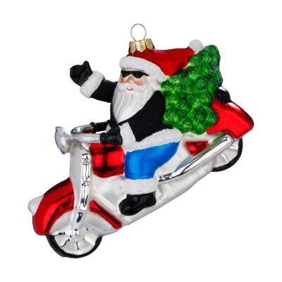 Julemand på motorcykel glas julekugle 11 cm
