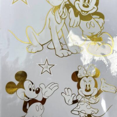 Micke og Minnie Mouse gyldne vindues stickers A4