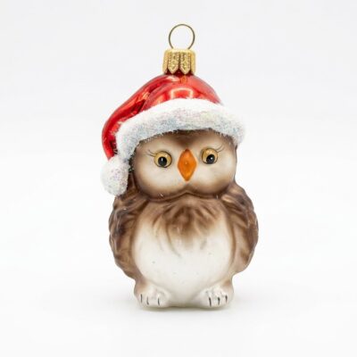 Ugle juletræskugle 8 cm med nissehue