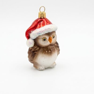 Ugle juletræskugle 8 cm med nissehue a